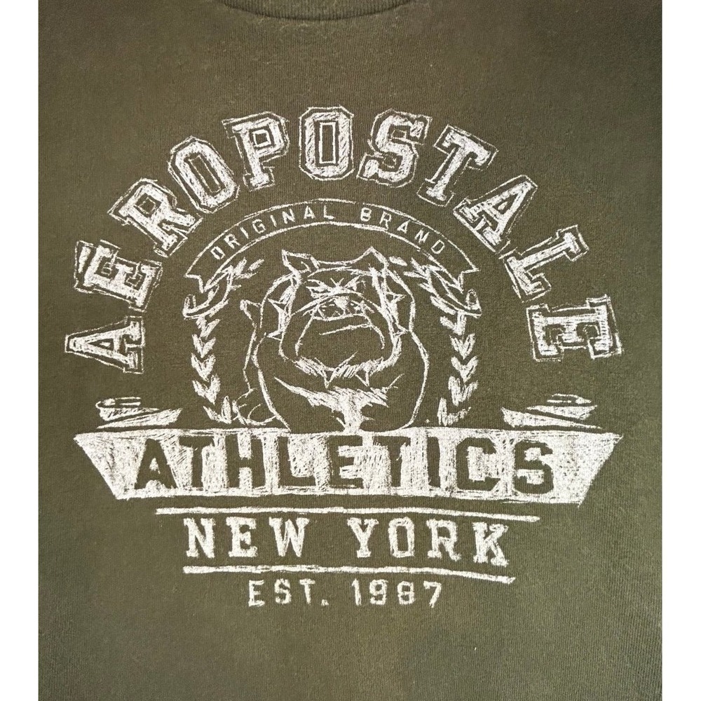 Vintage Y2k Aeropostale Army Green Bulldog Animal Graphic T-Shirt Mens Large